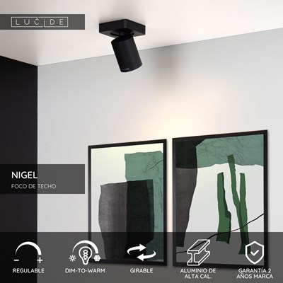 Lucide NIGEL - Foco de techo - LED Dim to warm - GU10 - 1x5W 2200K/3000K - Negro
